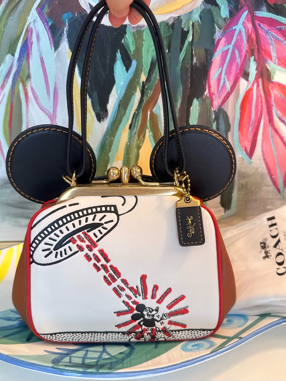 NWOT Rare Coach X Disney Mickey Mouse X Keith Haring Kisslock Bag